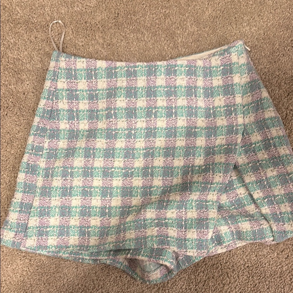 Plaid tweed Mini skort in Pastel Colors